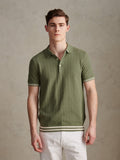 Mens Tipped Open Knit Polo Shirt Sea Spray
