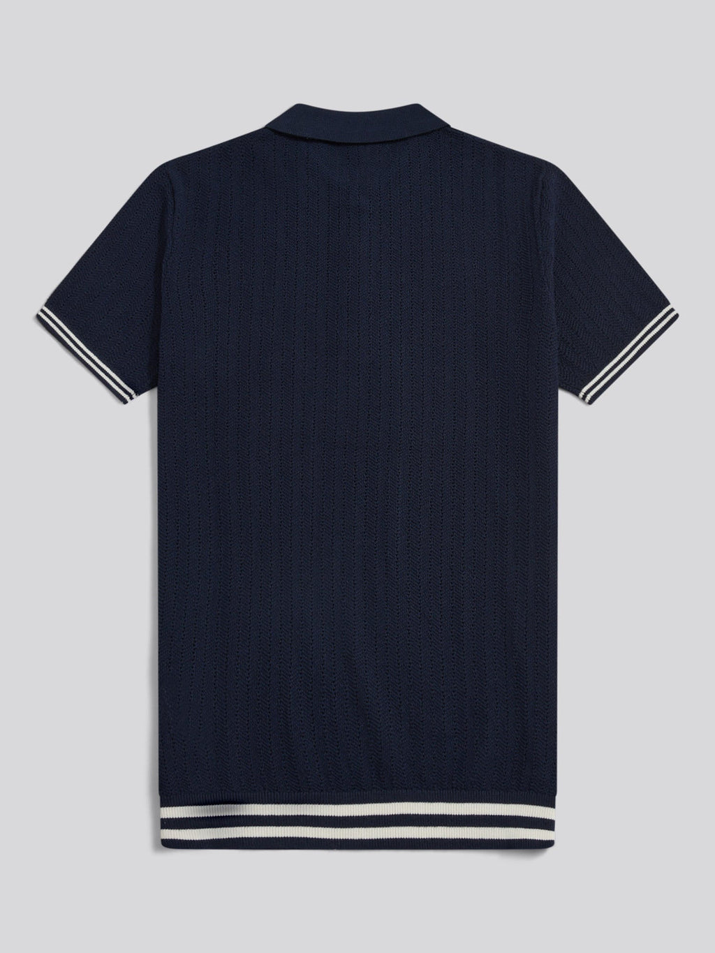 Mens Tipped Open Knit Polo Shirt Dark Sapphire Navy