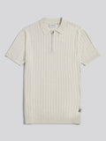 Mens Zip Knit Short Sleeve Polo Shirt Birch Marl