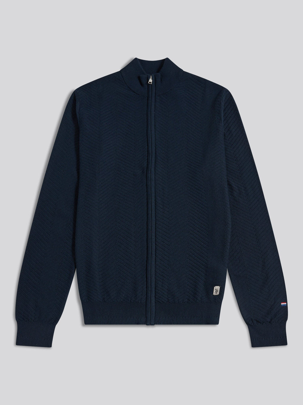 Mens Herringbone Full Zip Funnel Jumper Dark Sapphire Navy