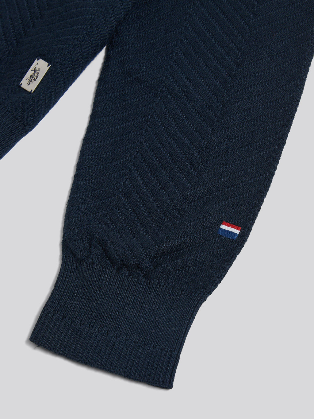 Mens Herringbone Full Zip Funnel Jumper Dark Sapphire Navy