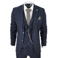 STZ72 - Men's 3 Piece Suit Wool Tweed Navy Blue Brown Check 1920s Gatsby Formal Dress Suits
