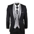 Sal-Yaica - Men's 4 Piece Wedding Suit Groom Shawl Collar Black Silver Cravat