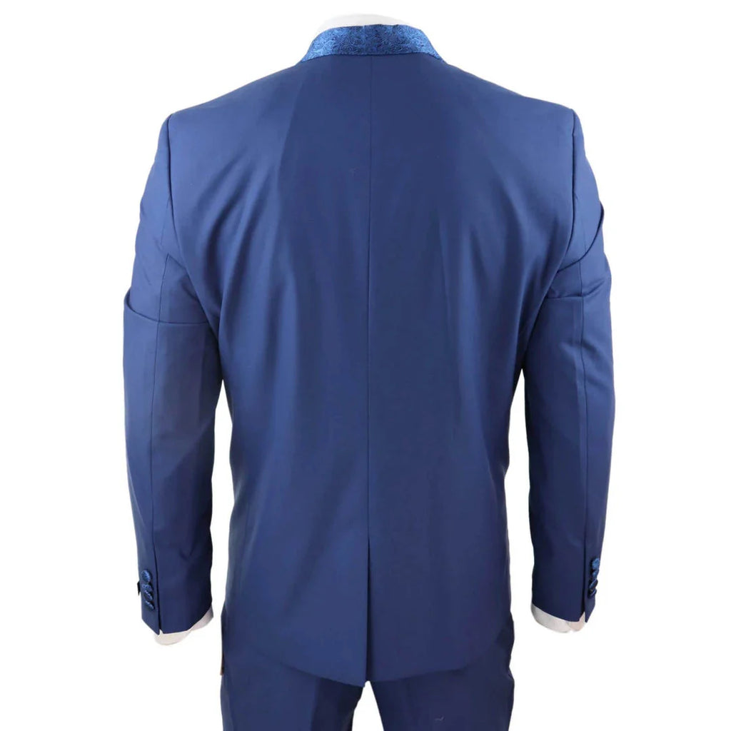 Sal-Yaica - Men's 4 Piece Wedding Suit Groom Shawl Collar Blue Cravat