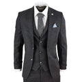 STZ14 - Men's Wool 3 Piece Suit Tweed Charcoal Black Classic
