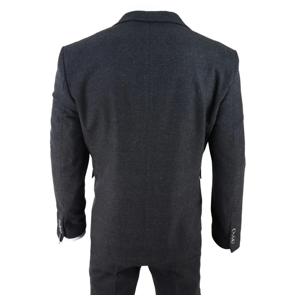 AK-11 - Men's Black Tweed 3 Piece Suit Check 1920s Gatsby Blinders