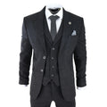 AK-11 - Men's Black Tweed 3 Piece Suit Check 1920s Gatsby Blinders