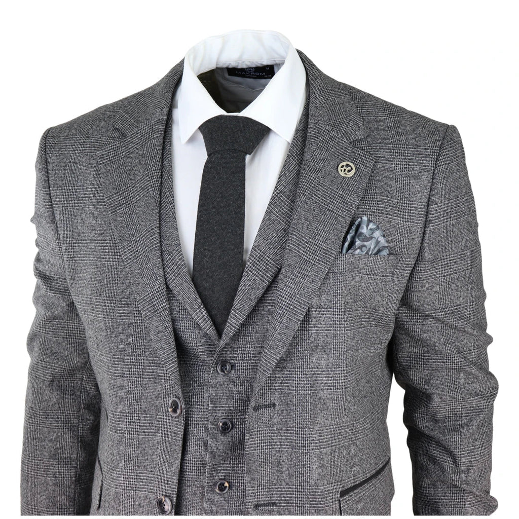 AK-10 - Men's Classic 3 Piece Suit Prince Of Wales Check Wedding