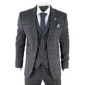 AK-12 - Men's Grey Tweed 3 Piece Suit Blue Check 1920s Gatsby Blinders