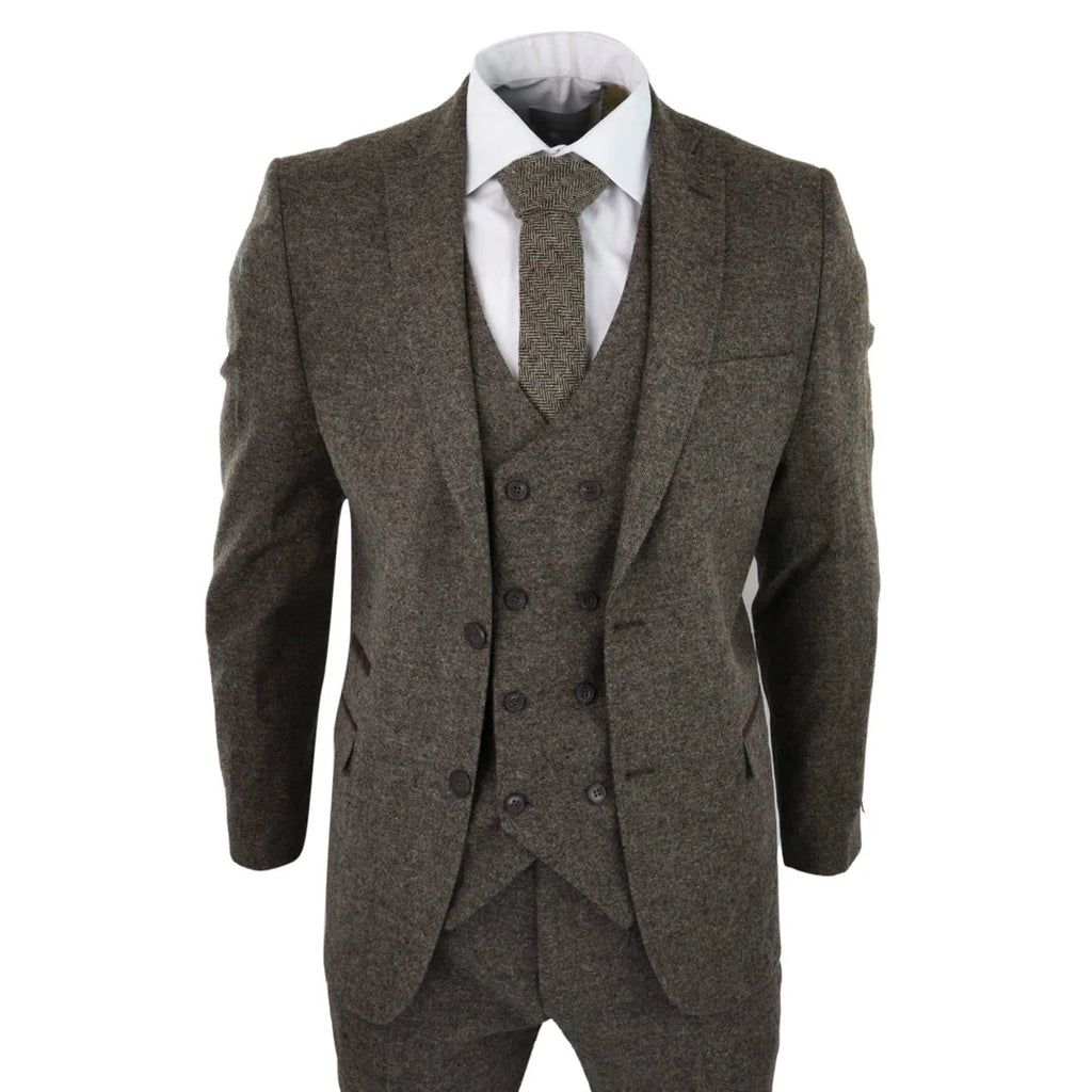 STZ31A - Men's Wool 3 Piece Suit Double Breast Waistcoat Tweed Blinders Classic 1920s Oak