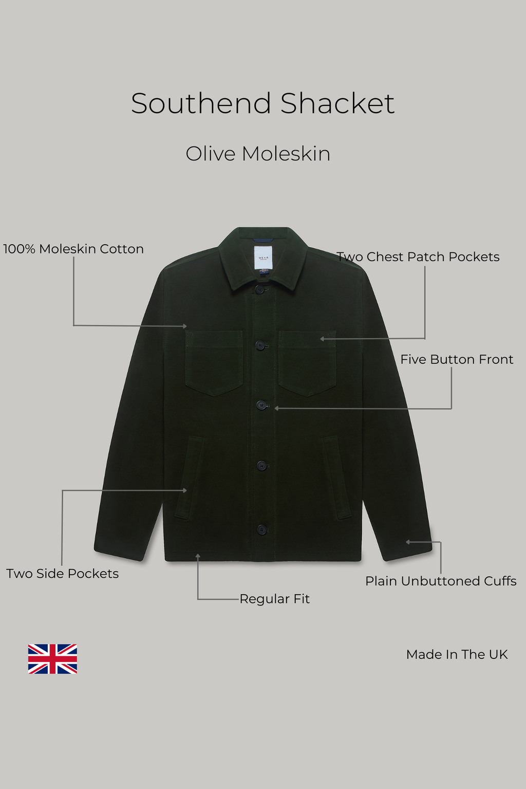 Southend Shacket Unlined - Olive Moleskin