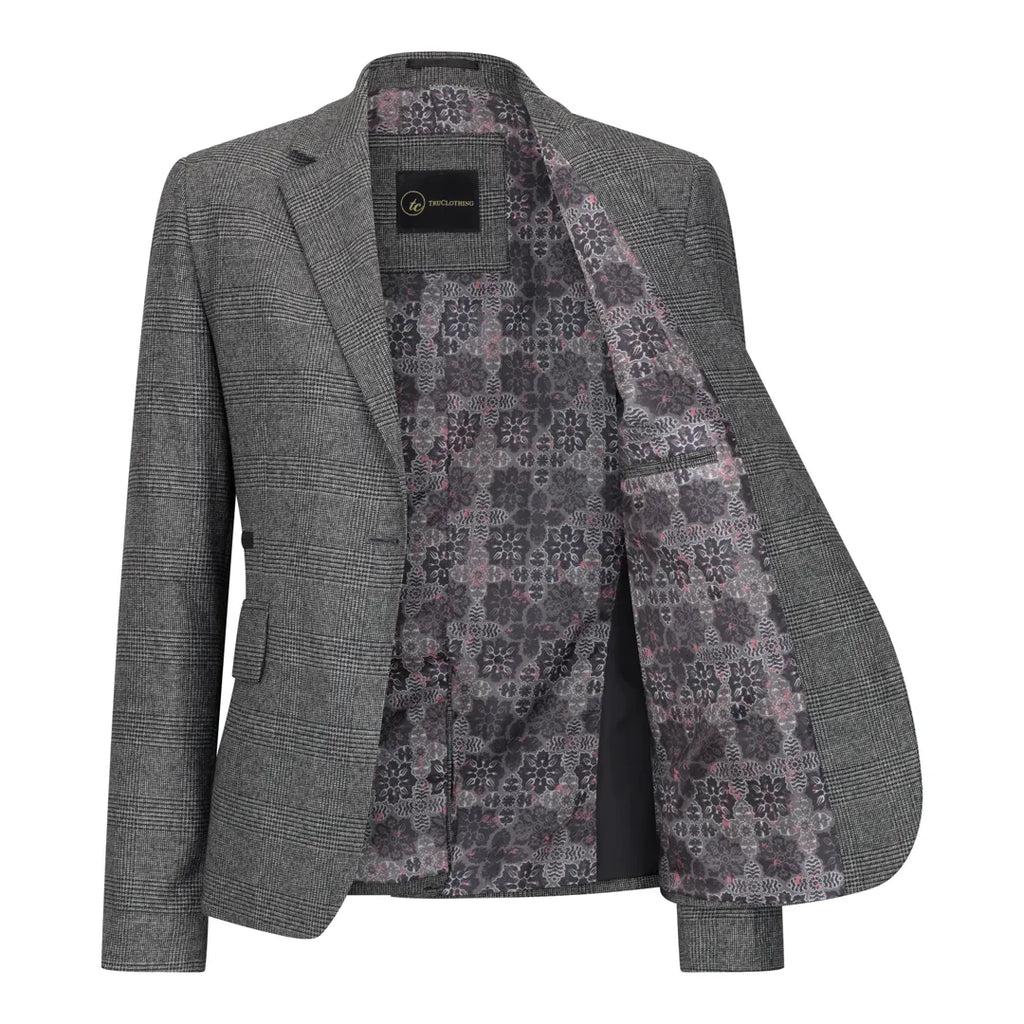 TPW51 - Women's Grey 3 Piece Prince Of Wales Check Suit