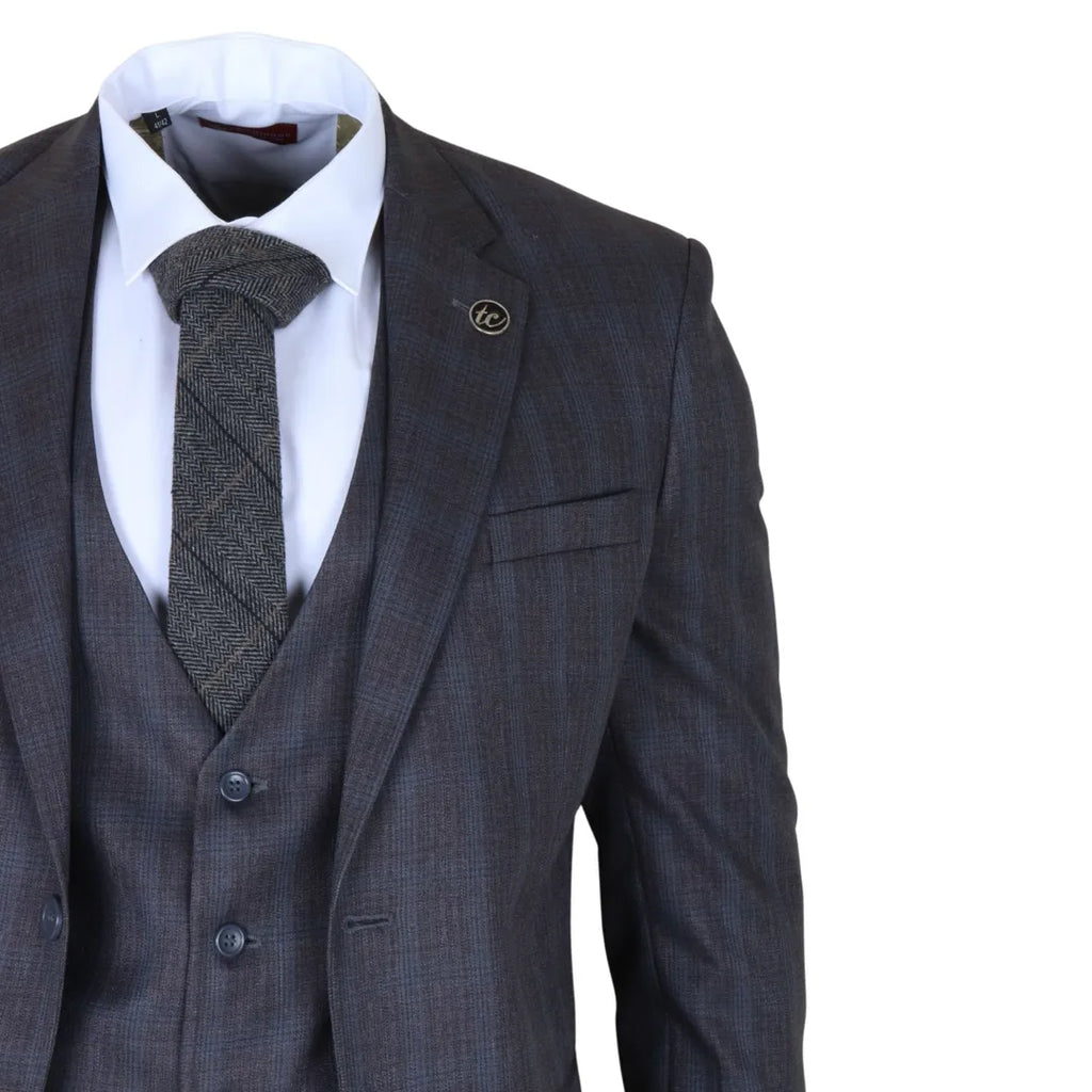 IM31 - Men's Charcoal 3 Piece Prince Of Wales Check Suit
