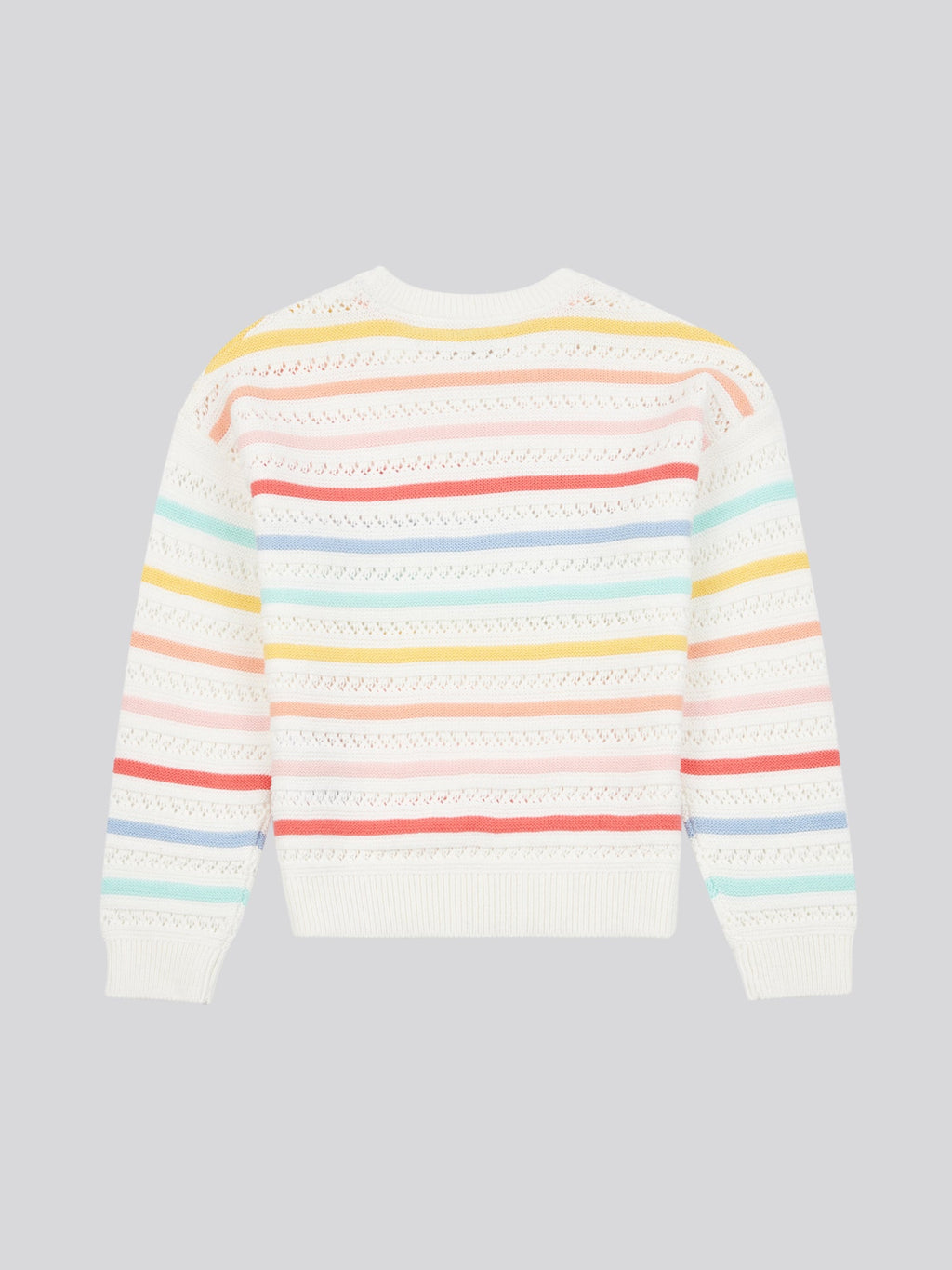 Girls Pointelle Stripe Knit Jumper in Bright White