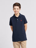 Boys Double Horsemen Polo Shirt in Dark Sapphire Navy / Haute Red DHM