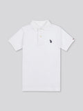 Boys Double Horsemen Polo Shirt in White / Dark Sapphire Navy DHM