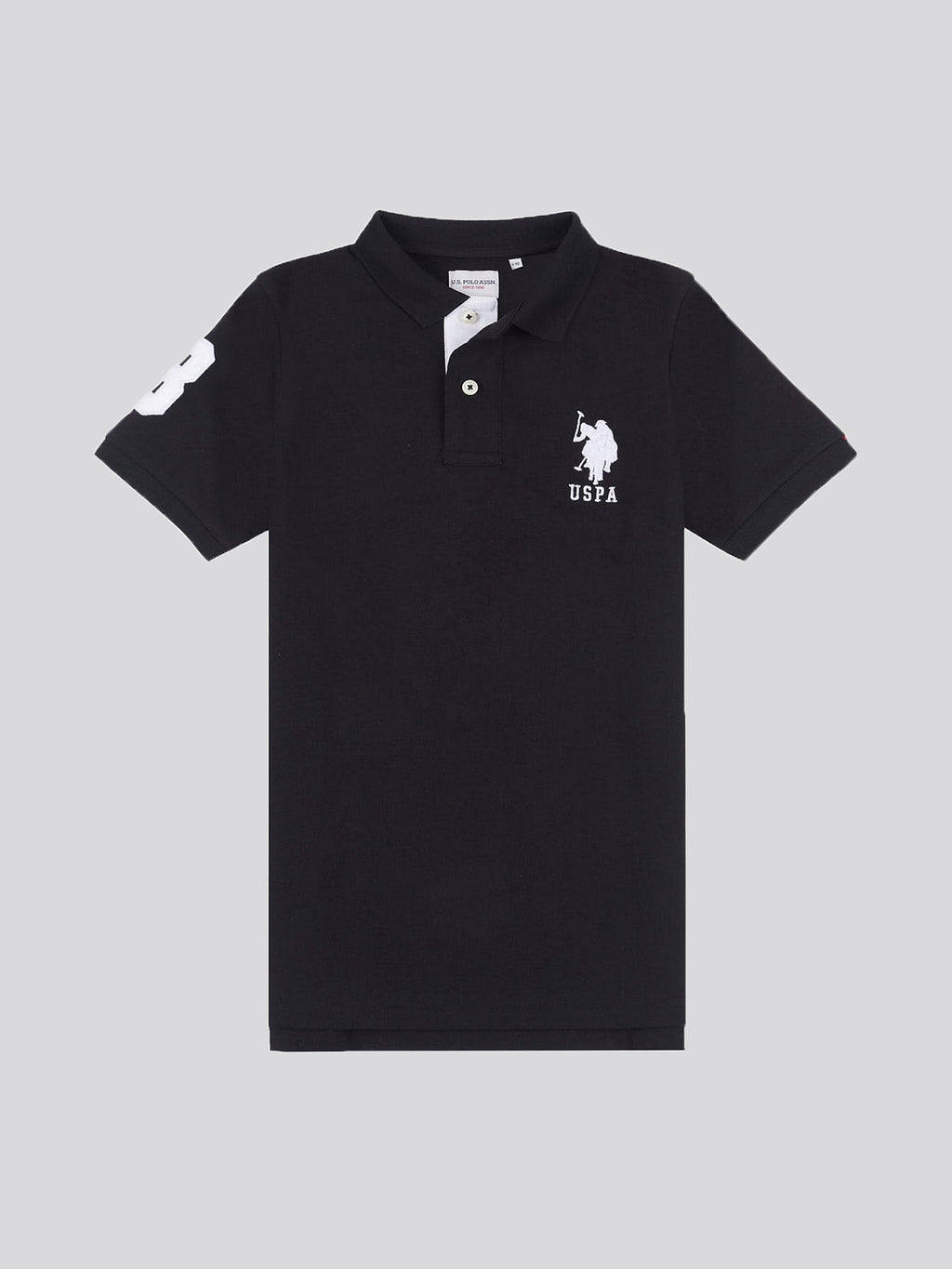 Boys Player 3 Polo Shirt in Black Bright White DHM