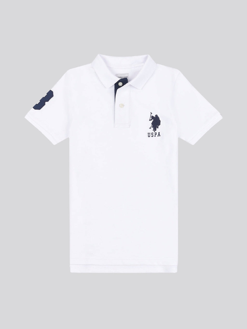 Boys Player 3 Polo Shirt in White / Dark Sapphire Navy DHM