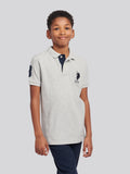 Boys Player 3 Polo Shirt in Mid Grey Marl