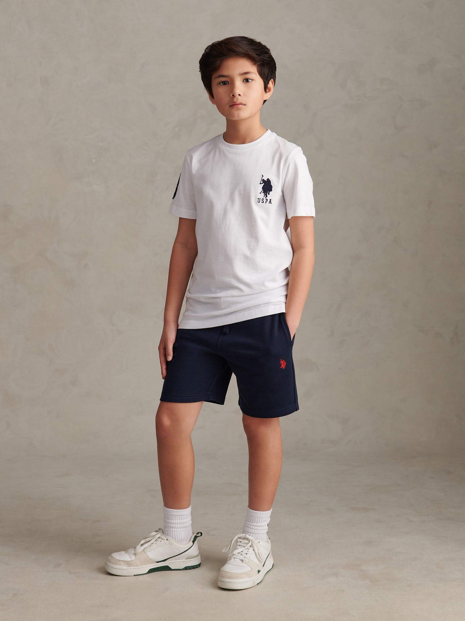 Boys Player 3 T-Shirt in White / Dark Sapphire Navy DHM