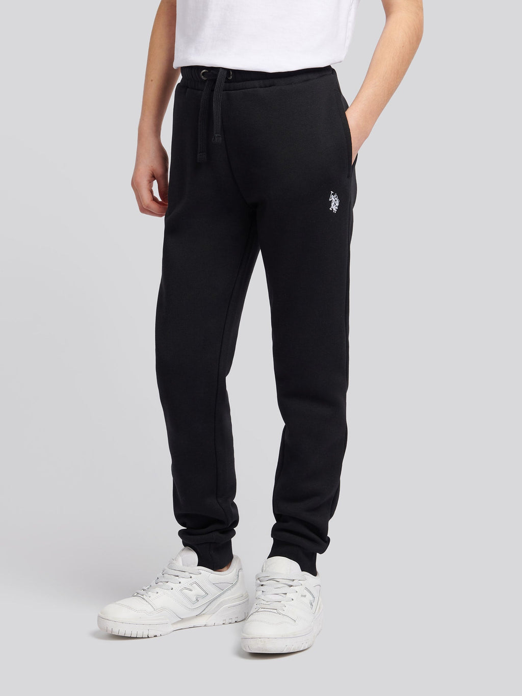 Boys Double Horsemen Joggers in Black Bright White DHM