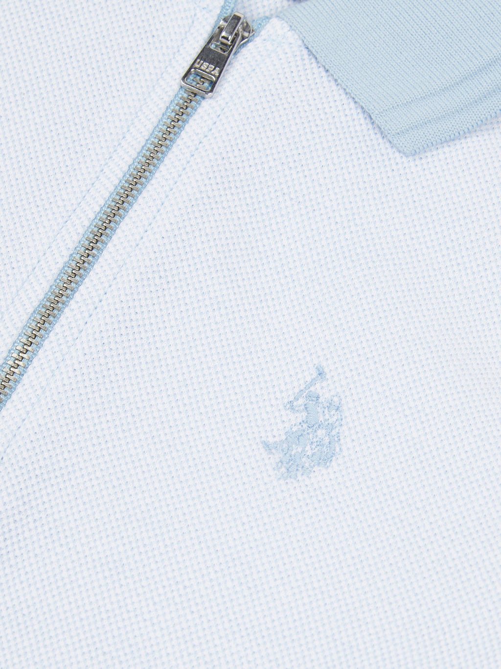 Boys Smart Two Tone Zip Polo Shirt Chambray Blue