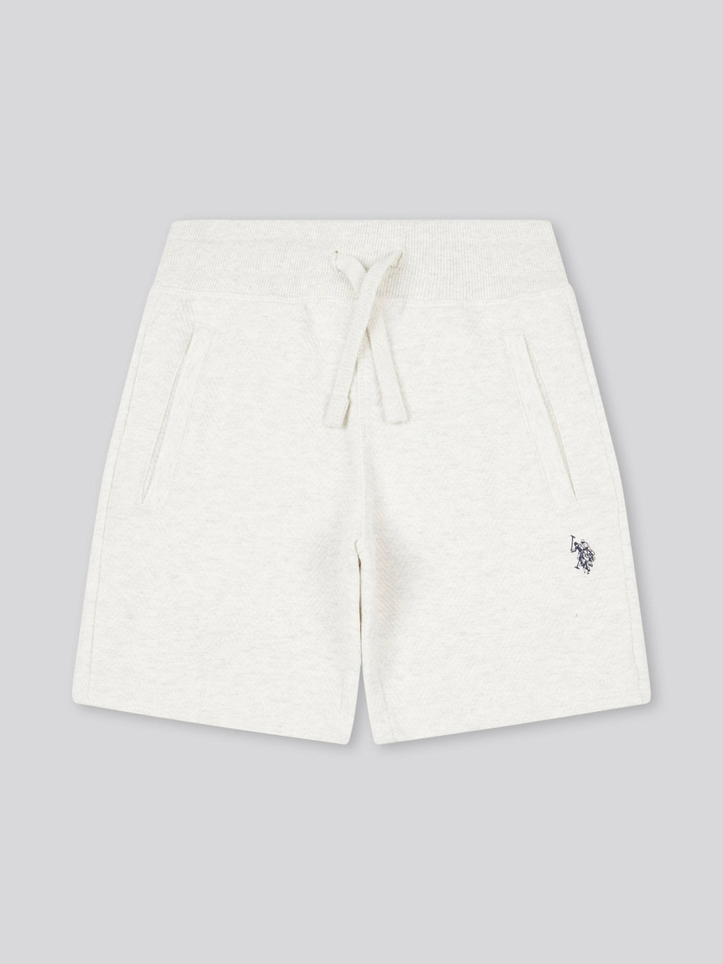 Boys Double Horsemen Herringbone Sweat Short in Light Grey Marl
