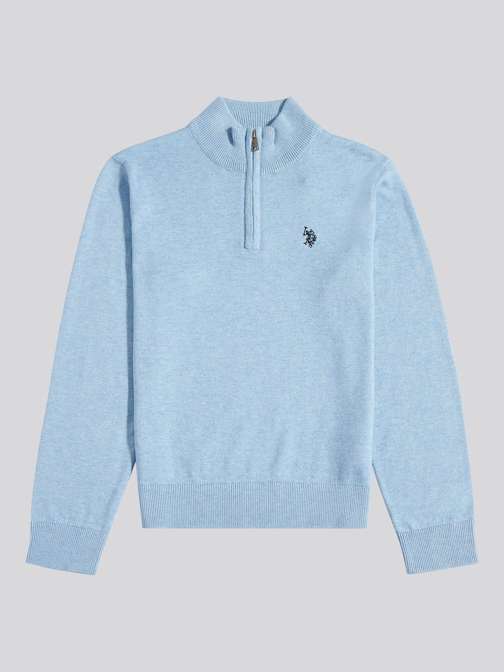Boys Knitted Cotton Rich 1/4 Zip Parisian Blue Marl