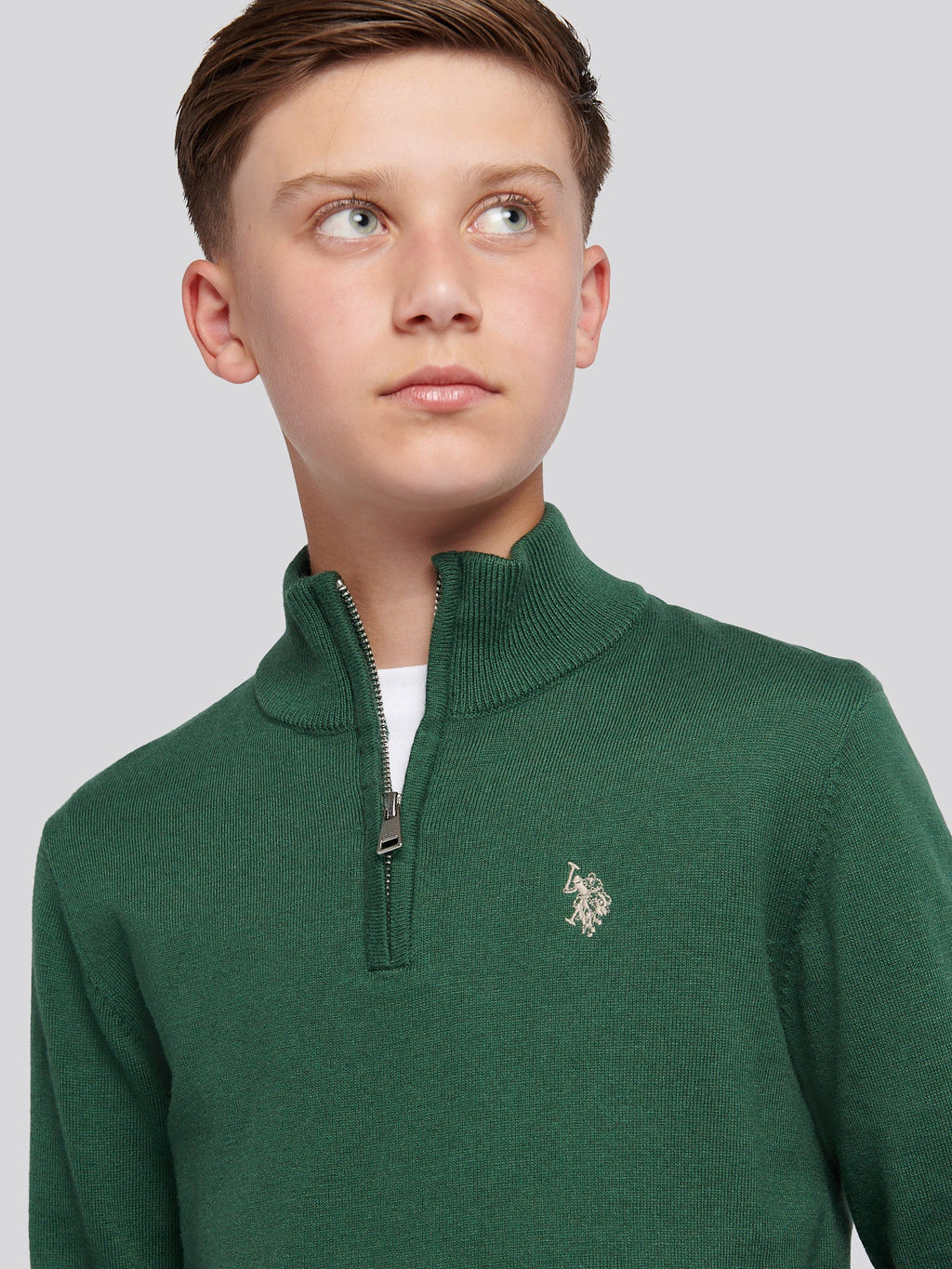 Boys Knitted Cotton Rich 1/4 Zip Pineneedle