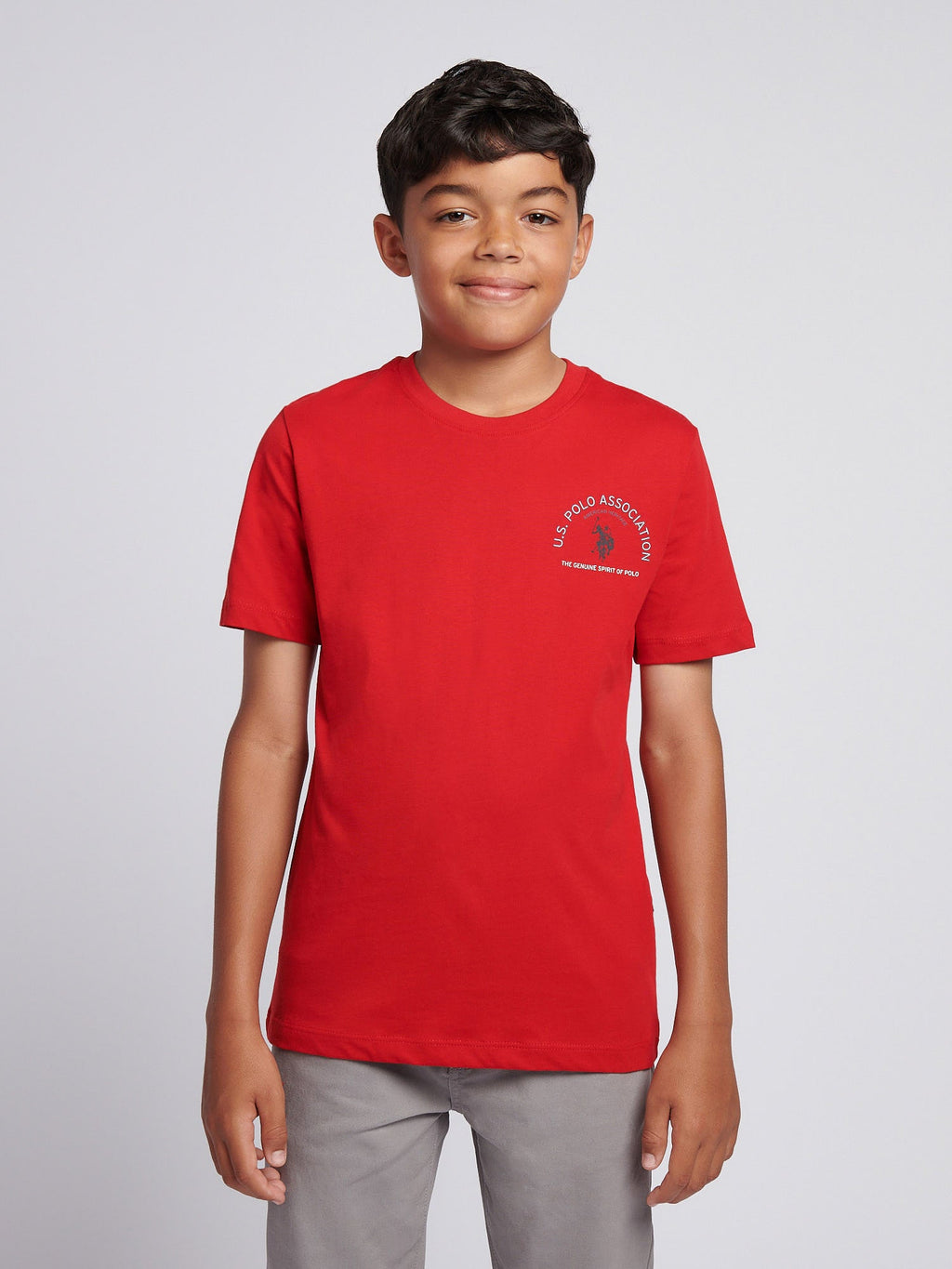 Boys Front Back Print Graphic T-Shirt in Haute Red