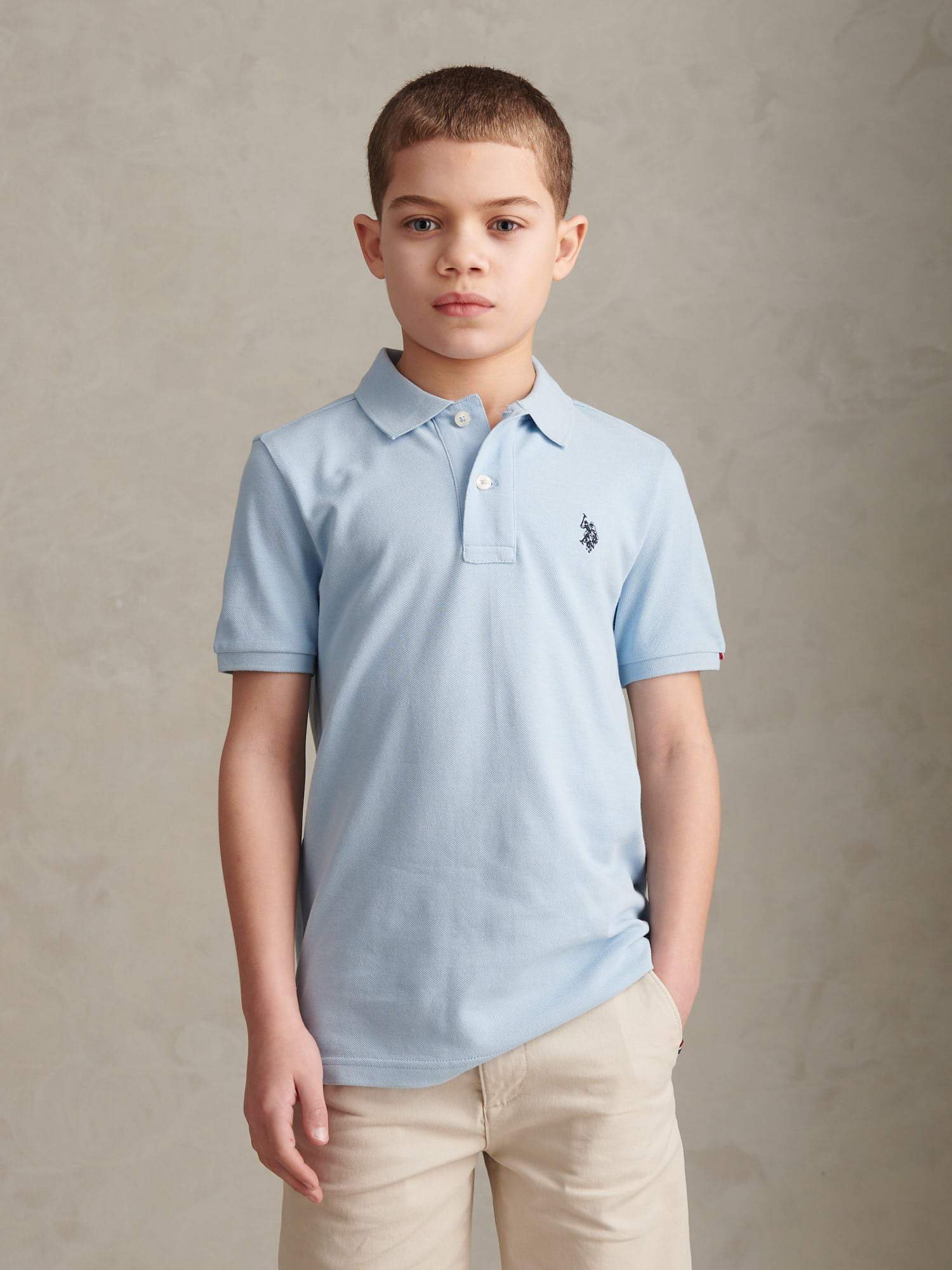 Boys Double Horsemen Polo Shirt Chambray Blue