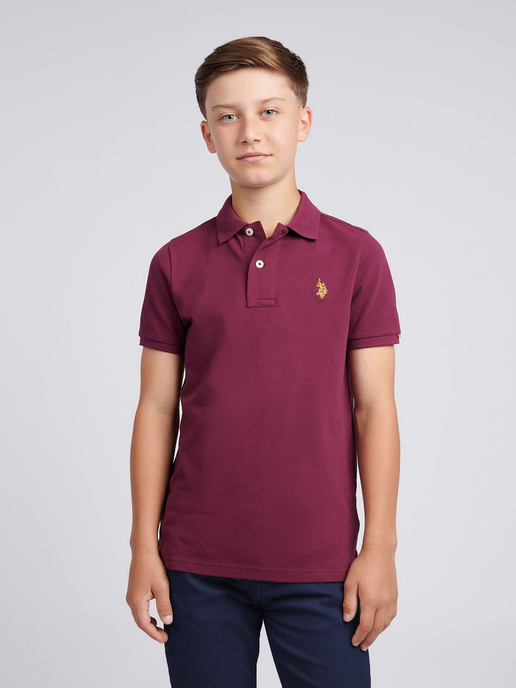 Boys Double Horsemen Polo Shirt Grape Wine