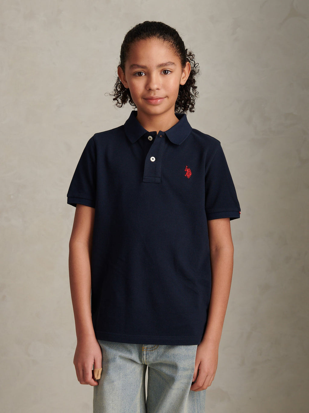 Boys Double Horsemen Polo Shirt Dark Sapphire Navy / Haute Red DHM