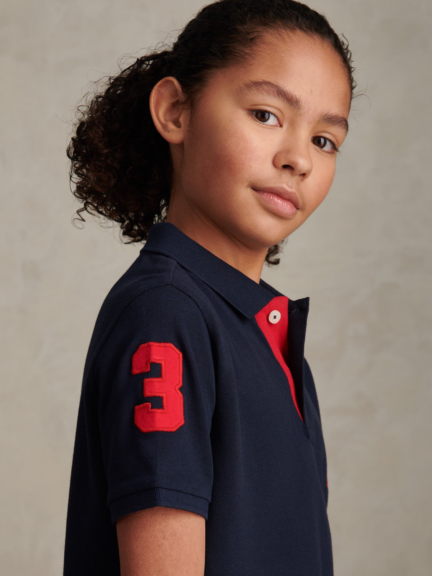 Boys Player 3 Polo Shirt Dark Sapphire Navy / Haute Red DHM