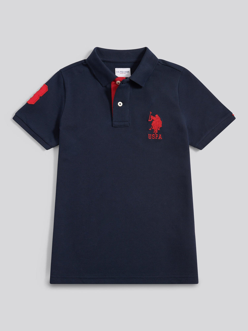 Boys Player 3 Polo Shirt Dark Sapphire Navy / Haute Red DHM