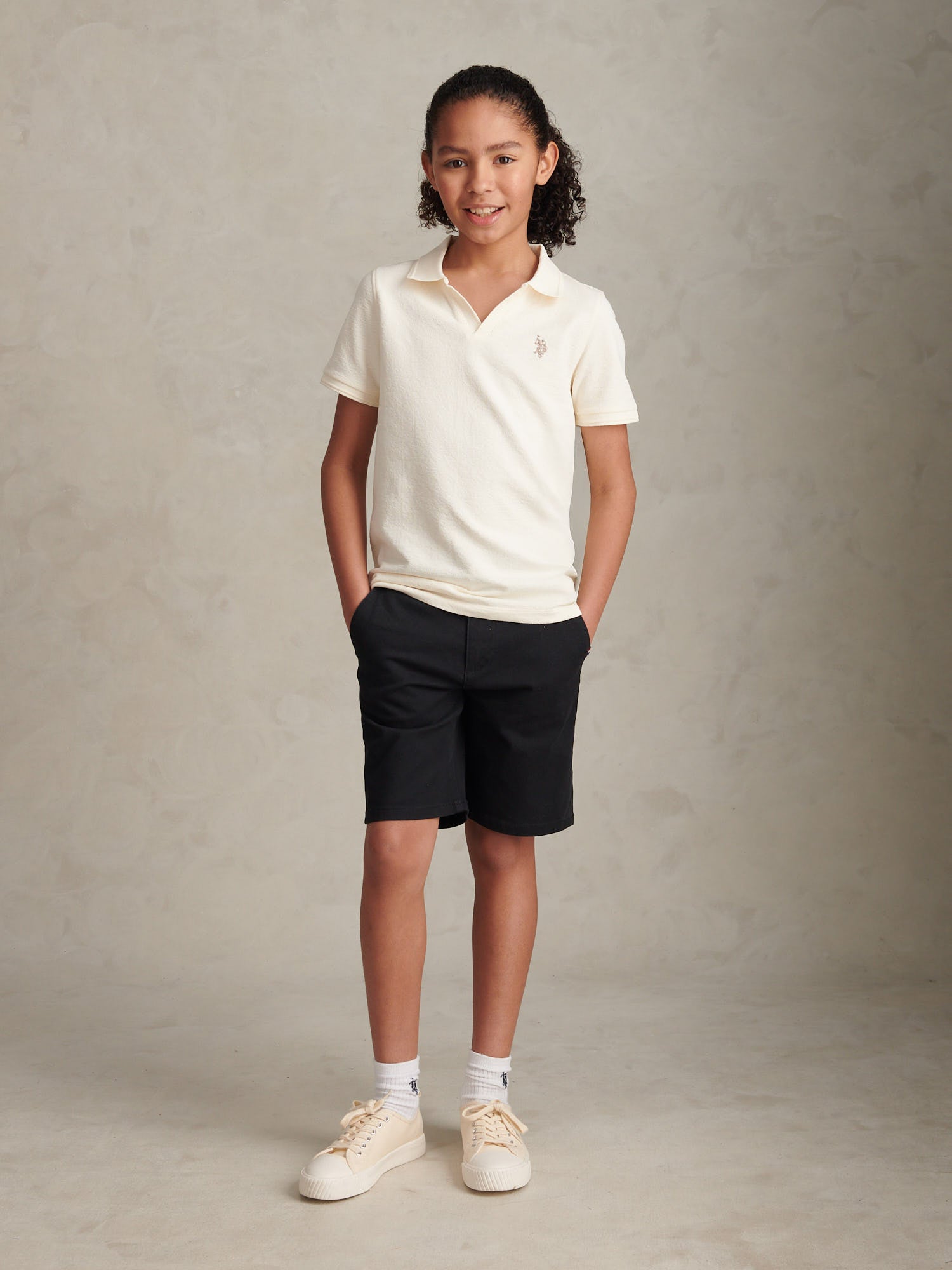 Boys Classic Chino Short Black Bright White DHM
