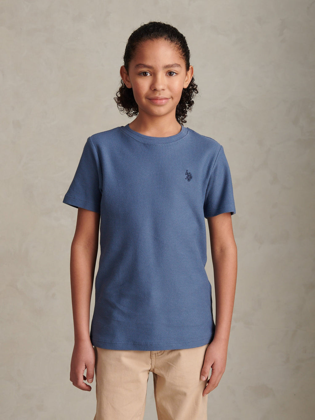 Boys Herringbone Texture T-Shirt in Vintage Indigo
