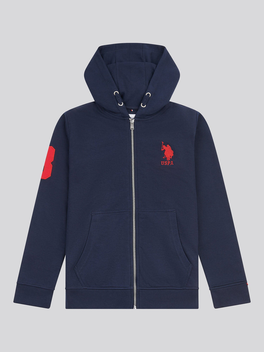 Boys Player 3 Zip Hoodie in Dark Sapphire Navy / Haute Red DHM