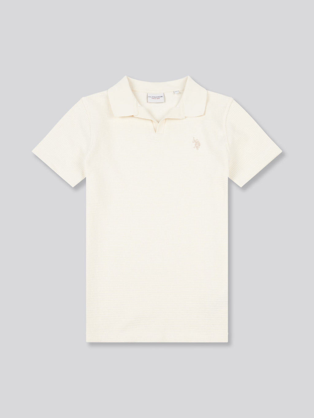 Boys Waffle Texture Open Collar Polo Shirt in Whisper White