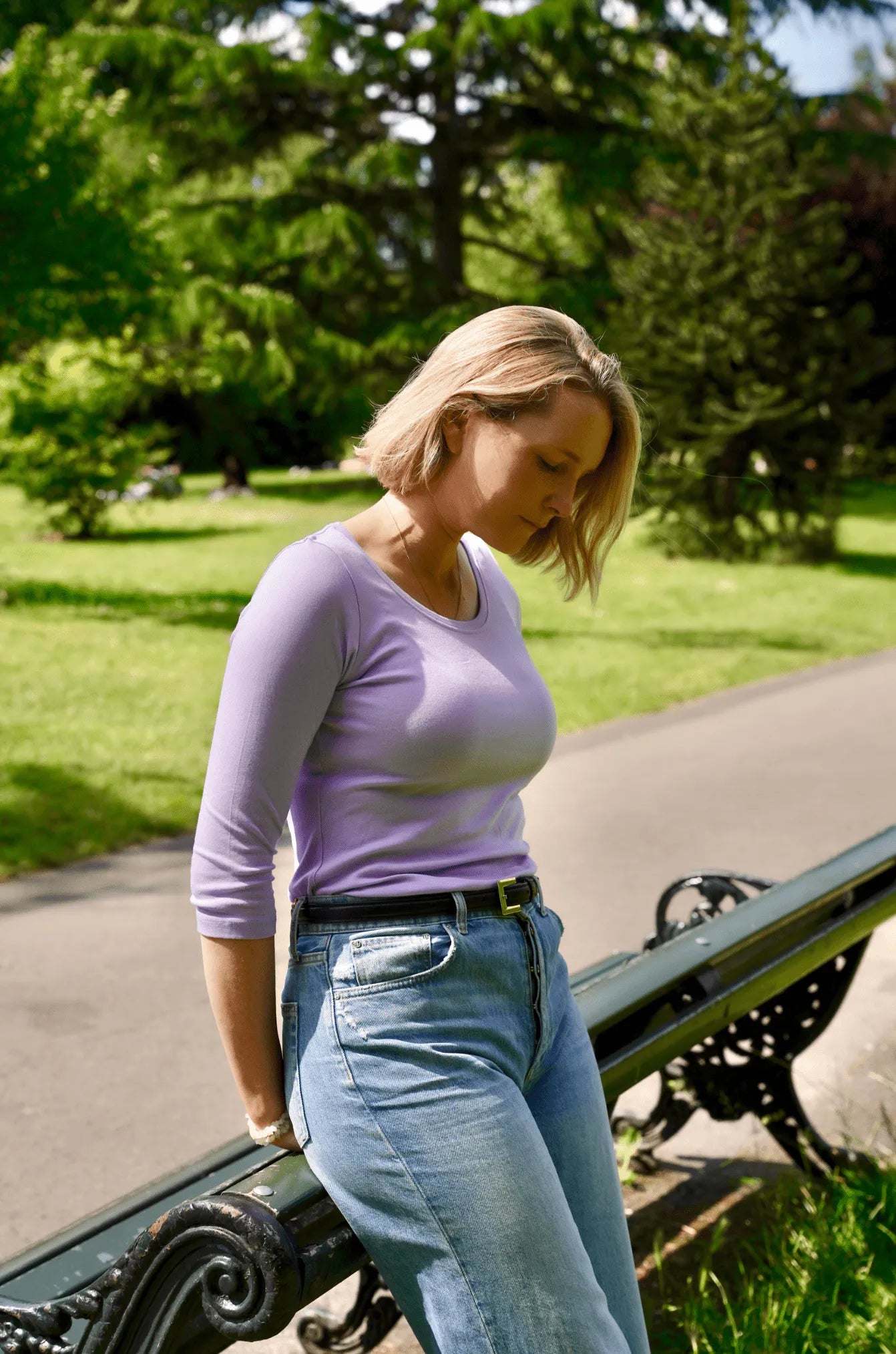 3/4 Sleeve Scoop Neck Cotton Modal Blend T-Shirt