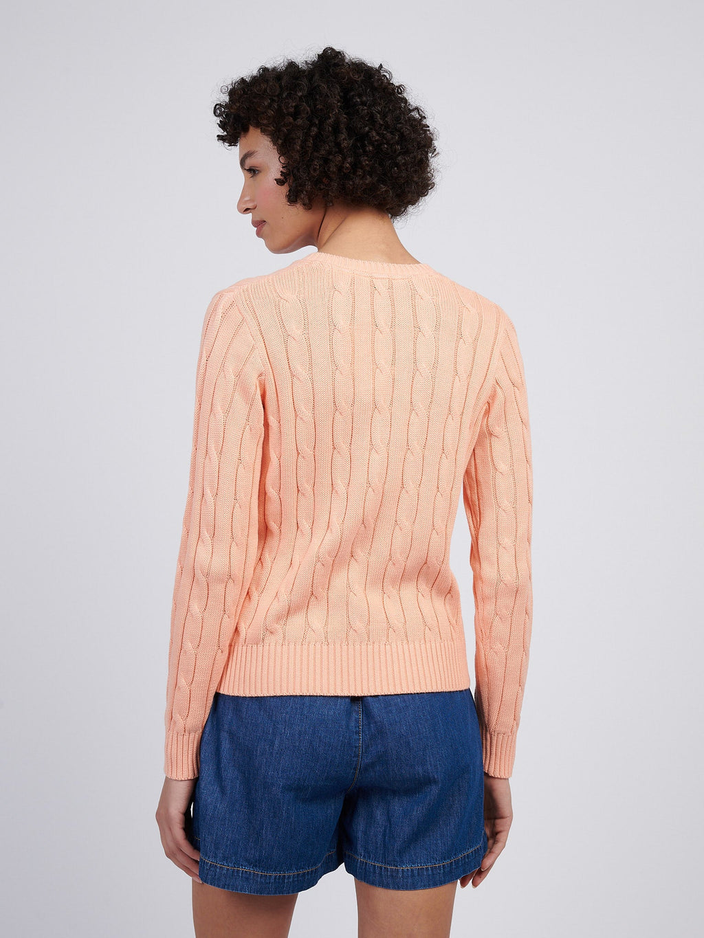 Womens V-Neck Cable Jumper Peach Nectar