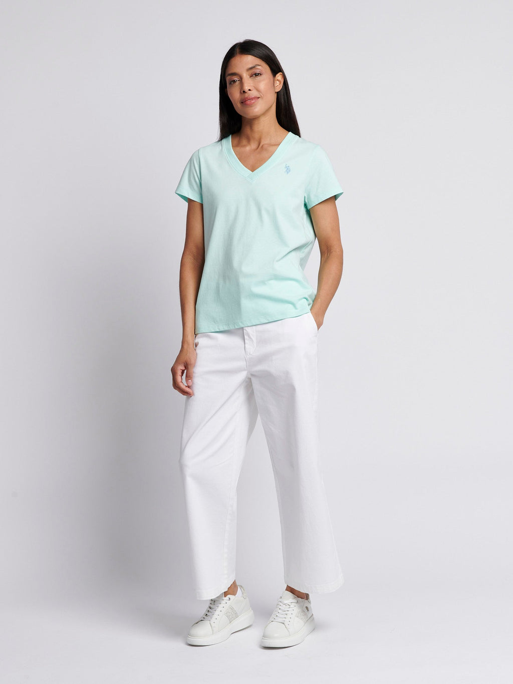 Womens V-Neck T-Shirt Blue Light