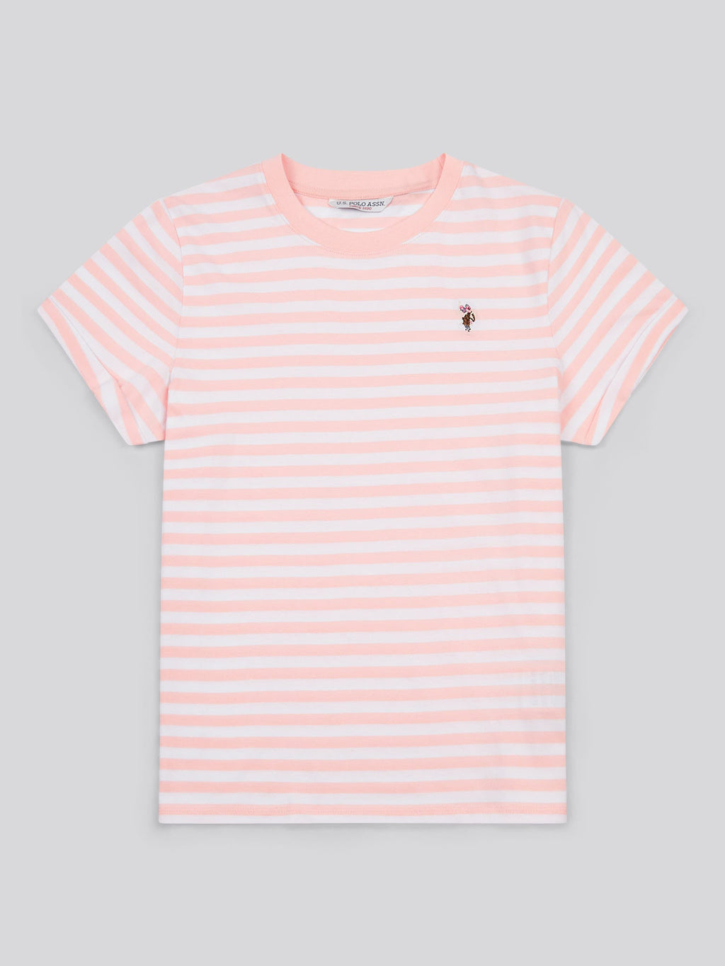 Womens Stripe Crew Neck T-Shirt Crystal Rose