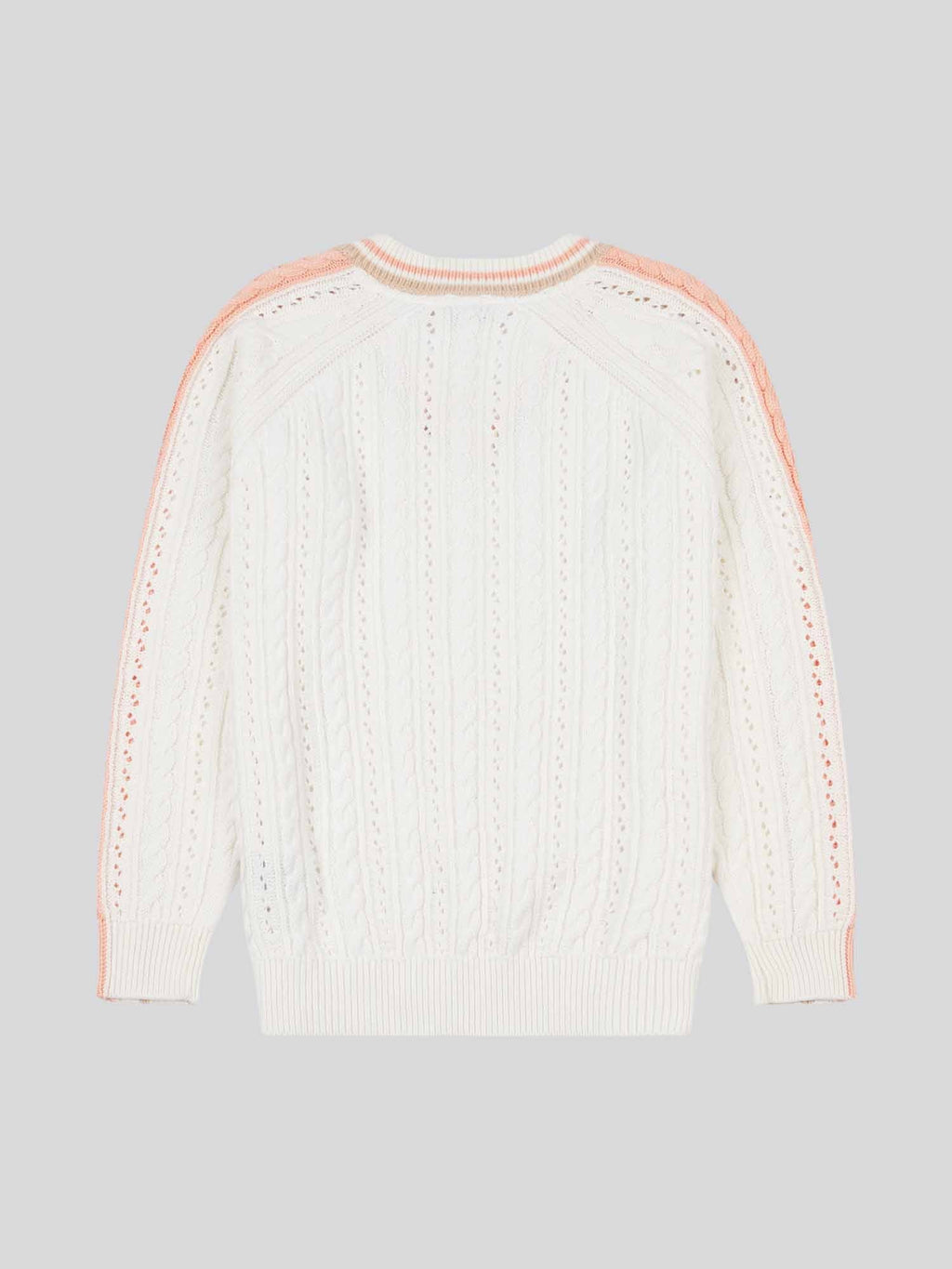 Womens Open Knit Cable Cricket Jumper in Marshmallow