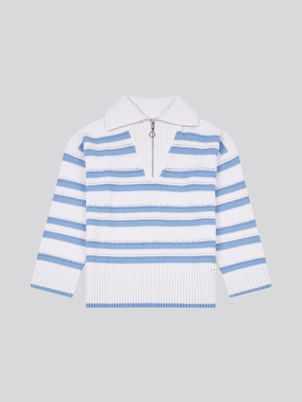 Womens Pointelle Stripe 1/4 Zip Jumper in Vista Blue