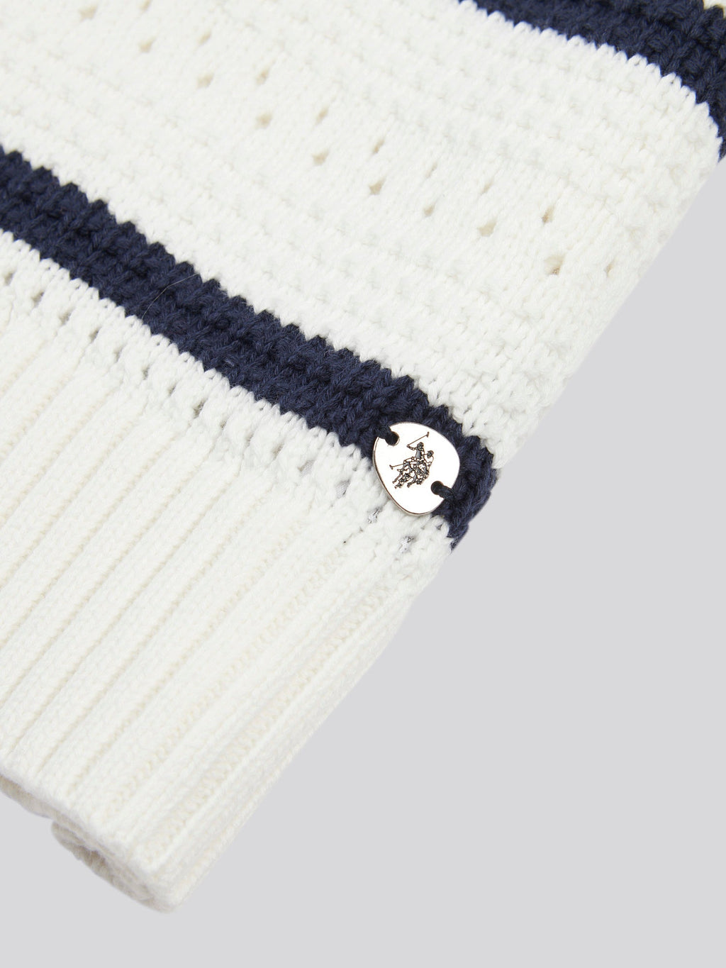 Womens Open Colour Stripe Pointelle Jumper in Navy Iris