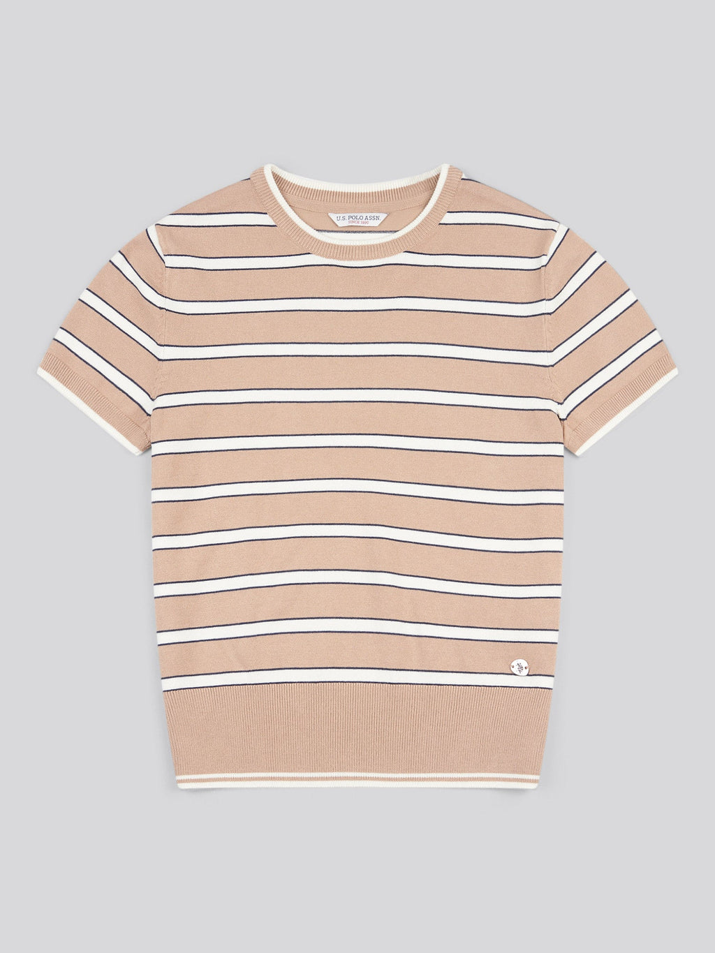 Womens Stripe Short Sleeve Jumper in Natural