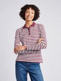Womens Long Sleeve Stripe Contrast Collar Polo Shirt in Fig
