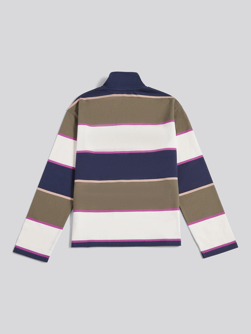 Womens Large Stripe Funnel Neck Rugby Shirt in Kalamata Green