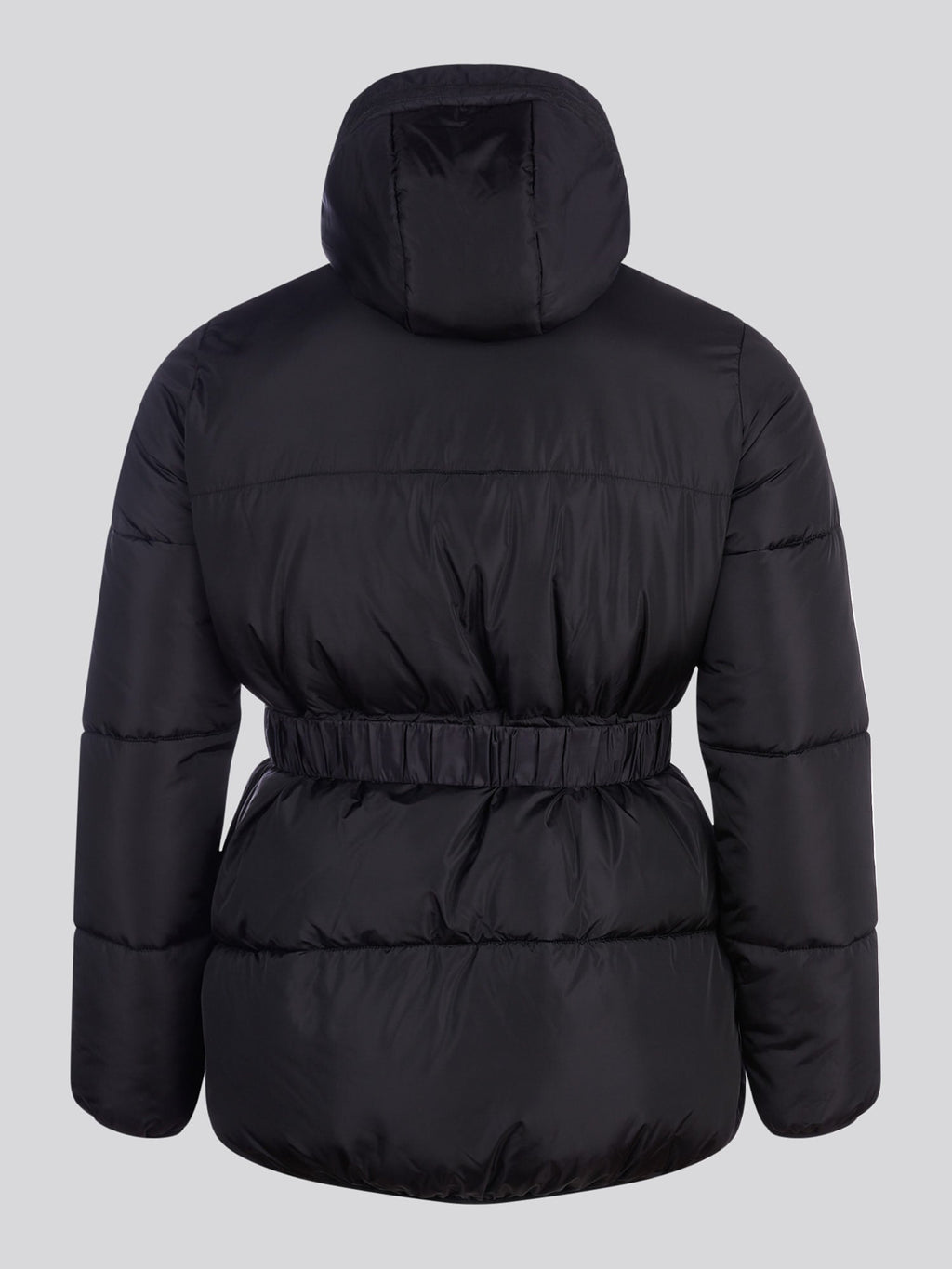 Womens Belted Puffer Jacket in Black